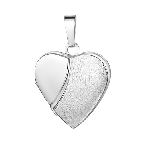 Medaillon Herz eismattiert mattiert verziert 925 Sterling Silber zum öffnen für Bildereinlage 2 Fotos Amulett von Haus der Herzen® mit Schmuck-Etui von HausderHerzen