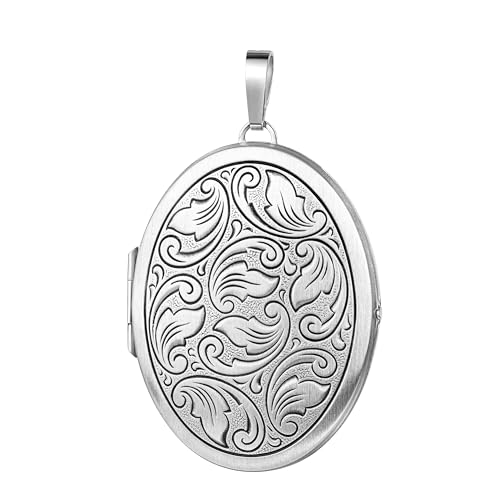 Medaillon XXL mattiert verziert oval 925 Sterling Silber zum öffnen für Bildereinlage 2 Fotos Amulett Verzierung von Haus der Herzen® mit Schmuck-Etui von HausderHerzen