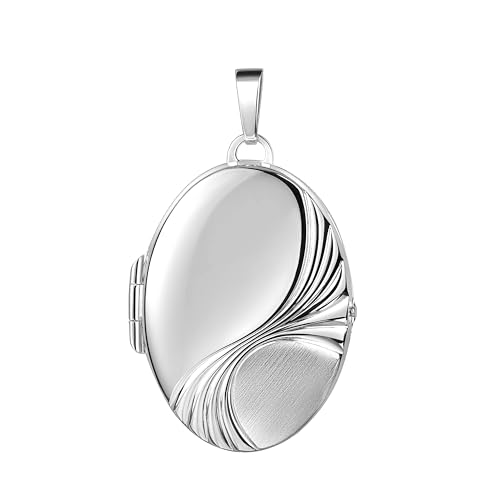 Medaillon XXL teilmattiert mattiert verziert oval 925 Sterling Silber mattiert zum öffnen für Bildereinlage 2 Fotos Amulett Verzierung - Randverzierung von Haus der Herzen® mit Schmuck-Etui von HausderHerzen
