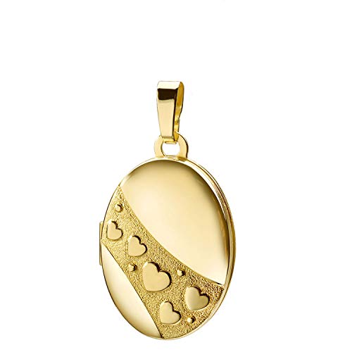 Medaillon oval mit Herzen 333 Gold Muttertag Valentinstag Liebe Schmuck Amulett von Haus der Herzen® mit Schmuck-Etui von HausderHerzen