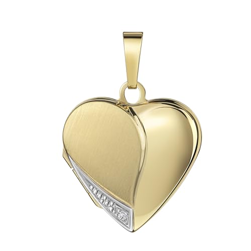 Medaillon teilmattiert mit Zirkonia verziert Herz 333 Gelbgold 8 Karat Gold zum öffnen für Bildereinlage 2 Fotos Amulett Verzierung von Haus der Herzen® mit Schmuck-Etui von HausderHerzen