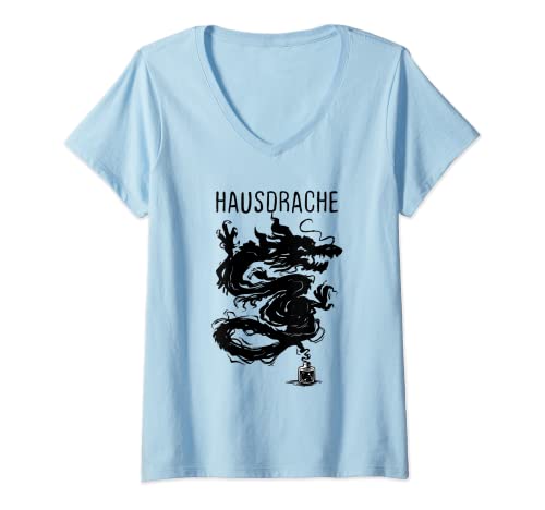 Damen Hausfrauen Statement Hausdrache süßer Drache T-Shirt mit V-Ausschnitt Damen Hausfrauen Statement Hausdrache süßer Drache T-Shirt mit V-Ausschnitt von Hausdrache lustiges Präsent für Ehefrau