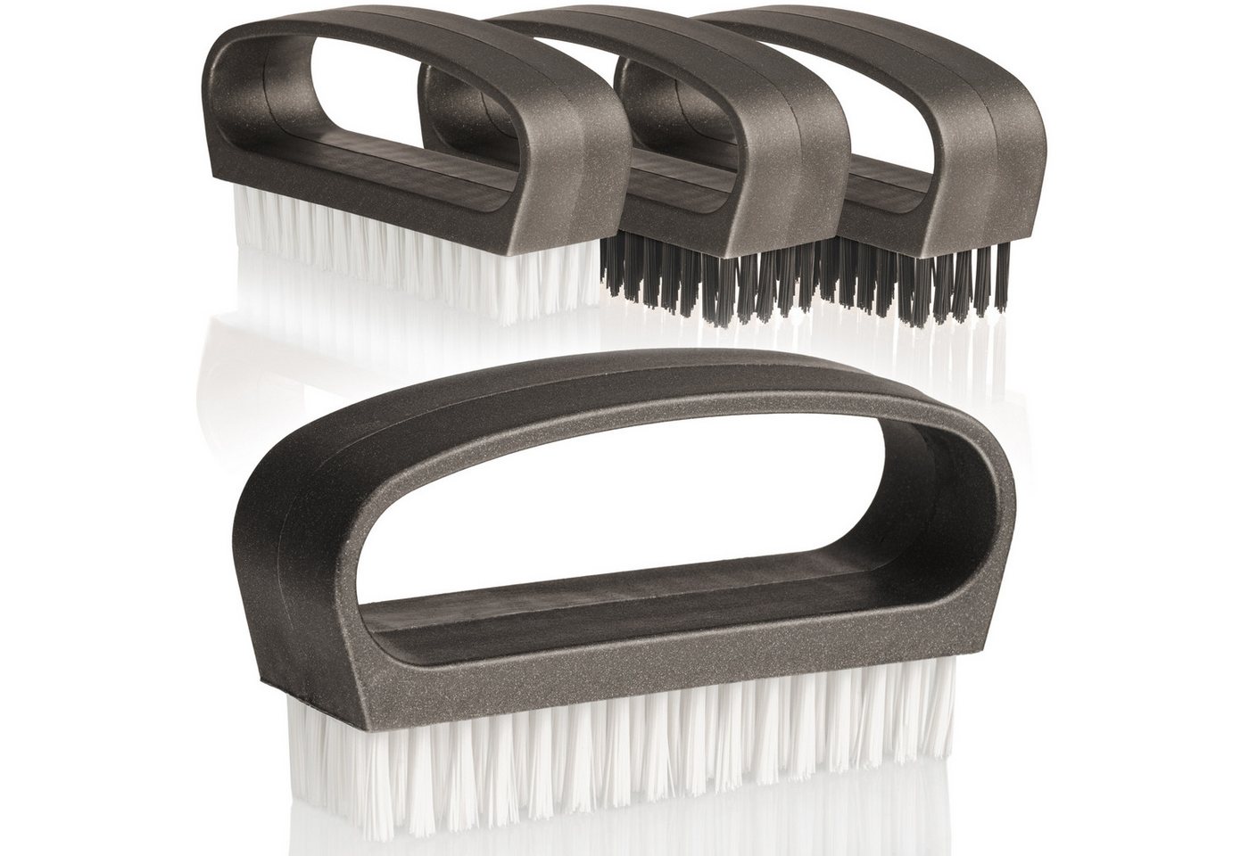 Hausfelder Nagelbürste Handbürste mit Griff (4er Set, 2x schwarze/2x weiße Borsten), 4er Set, 4-tlg., ergonomischer Griff, stabile Borsten von Hausfelder