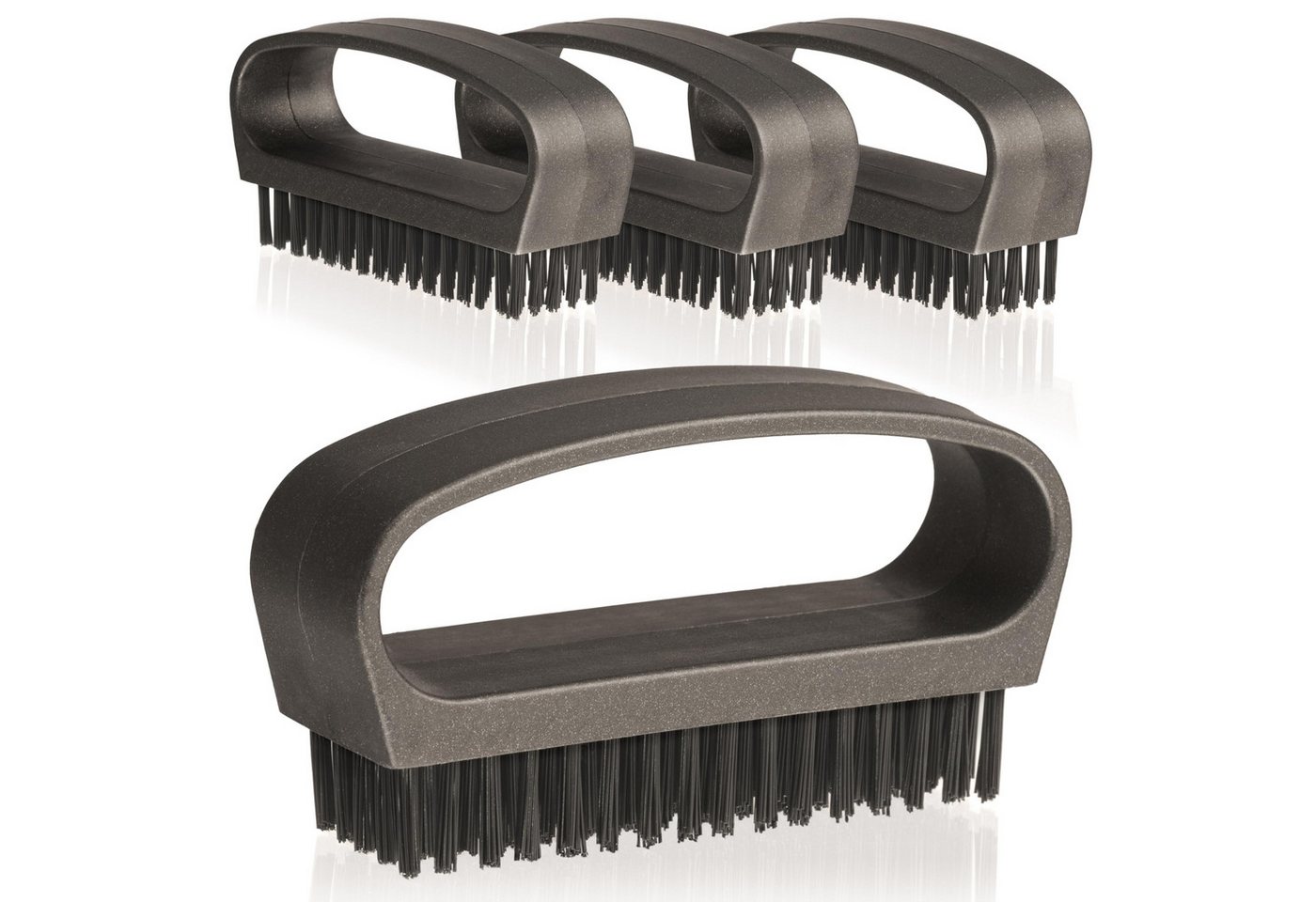 Hausfelder Nagelbürste Handbürste mit Griff (4er Set, Borsten schwarz, harte/weiche Borsten), 4er Set, 4-tlg., ergonomischer Griff, stabile Borsten von Hausfelder