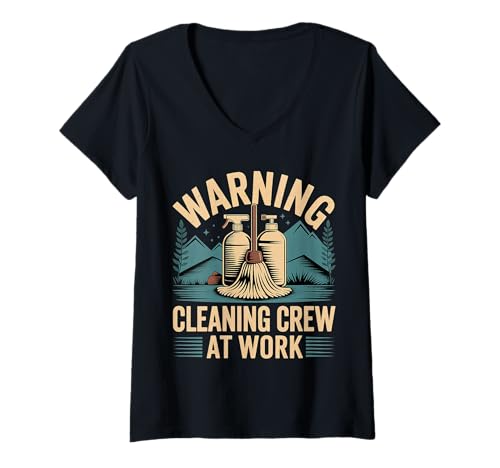 Damen Warning Cleaning Crew at Work Hausmeister - T-Shirt mit V-Ausschnitt Damen Warning Cleaning Crew at Work Hausmeister - T-Shirt mit V-Ausschnitt von Haushaltssicherheit
