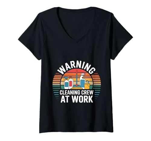 Damen Warning Cleaning Crew at Work Hausmeister |- T-Shirt mit V-Ausschnitt Damen Warning Cleaning Crew at Work Hausmeister |- T-Shirt mit V-Ausschnitt von Haushaltssicherheit