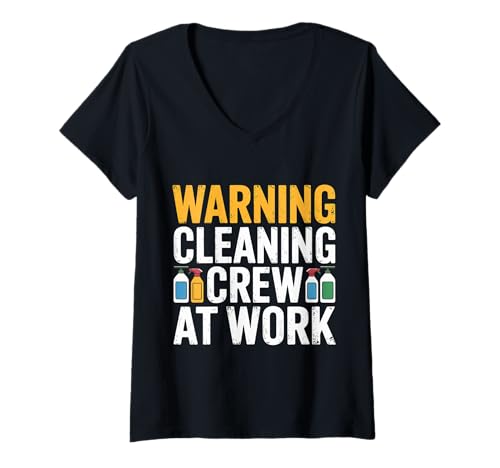 Damen Warning Cleaning Crew at Work Hausmeister - T-Shirt mit V-Ausschnitt Damen Warning Cleaning Crew at Work Hausmeister - T-Shirt mit V-Ausschnitt von Haushaltssicherheit