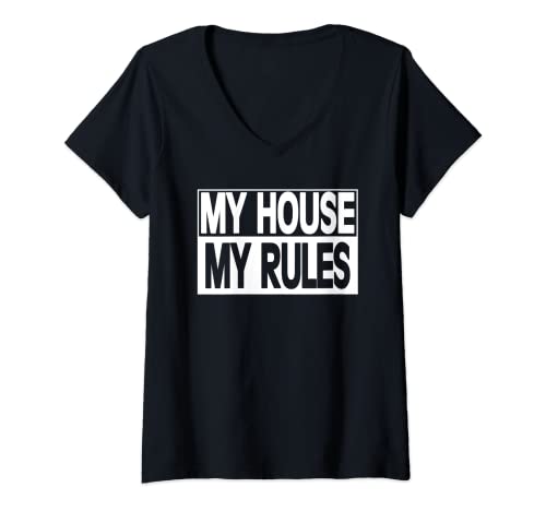 Damen MEIN HAUS MEINE REGELN - Slogan Statement fun Outfit T-Shirt mit V-Ausschnitt Damen MEIN HAUS MEINE REGELN - Slogan Statement fun Outfit T-Shirt mit V-Ausschnitt von Hausherr MEINE REGELN Slang Zitat lustig Spruch
