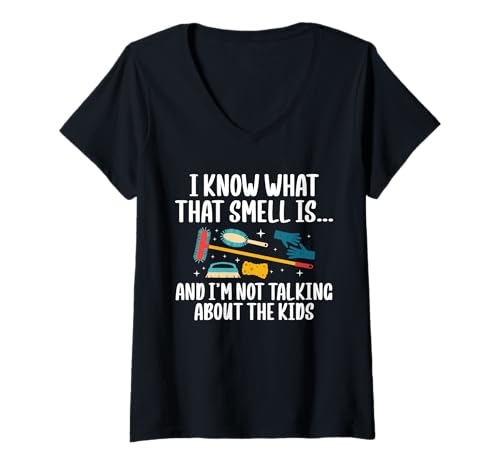 Damen I Know What That Smell Is … School Custodian T-Shirt mit V-Ausschnitt von Hausmeister Designs Schulwart Idee