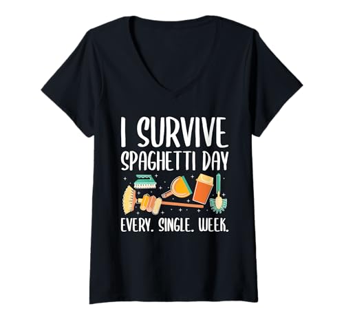 Damen I Survive Spaghetti Day Every Single Week School Custodian T-Shirt mit V-Ausschnitt von Hausmeister Designs Schulwart Idee
