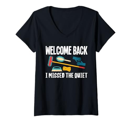 Damen Welcome Back I Missed The Quiet Back To School T-Shirt mit V-Ausschnitt von Hausmeister Designs Schulwart Idee