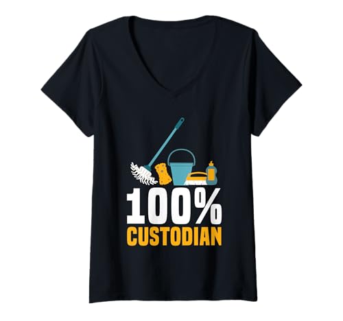 Damen 100% School Custodian Janitor T-Shirt mit V-Ausschnitt Damen 100% School Custodian Janitor T-Shirt mit V-Ausschnitt von Hausmeister Designs Schulwart