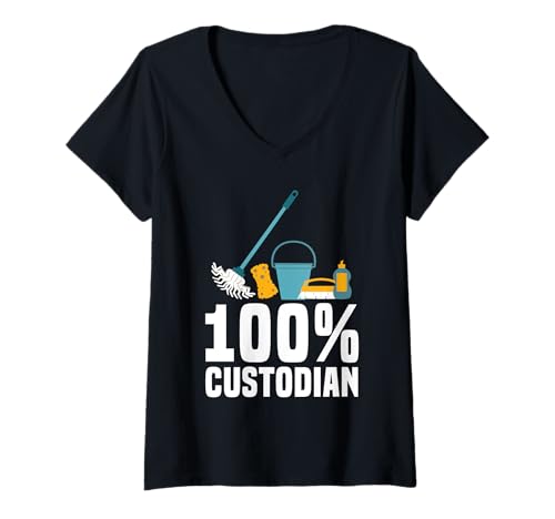 Damen 100% School Custodian Janitor T-Shirt mit V-Ausschnitt Damen 100% School Custodian Janitor T-Shirt mit V-Ausschnitt von Hausmeister Designs Schulwart