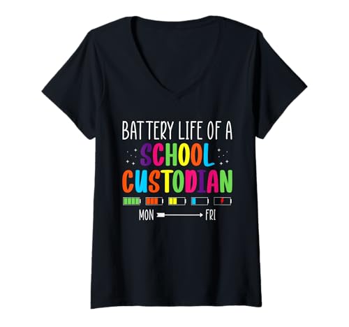 Damen Battery Life Of A School Custodian Janitor T-Shirt mit V-Ausschnitt Damen Battery Life Of A School Custodian Janitor T-Shirt mit V-Ausschnitt von Hausmeister Designs Schulwart