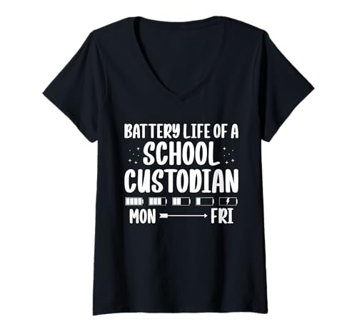 Damen Battery Life Of A School Custodian Janitor T-Shirt mit V-Ausschnitt Damen Battery Life Of A School Custodian Janitor T-Shirt mit V-Ausschnitt von Hausmeister Designs Schulwart