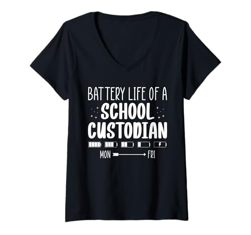 Damen Battery Life Of A School Custodian Janitor T-Shirt mit V-Ausschnitt Damen Battery Life Of A School Custodian Janitor T-Shirt mit V-Ausschnitt von Hausmeister Designs Schulwart