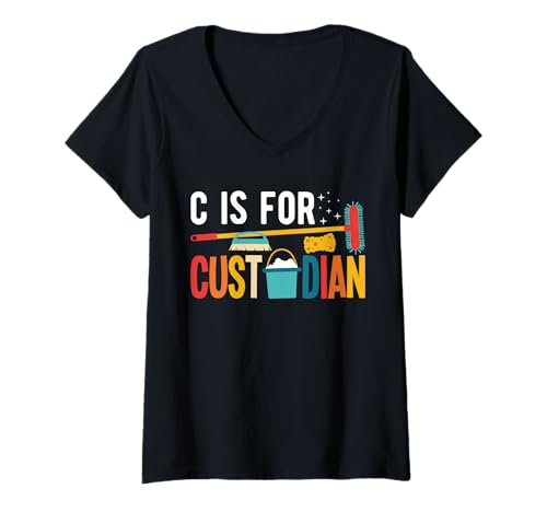 Damen C Is For School Custodian Janitor T-Shirt mit V-Ausschnitt Damen C Is For School Custodian Janitor T-Shirt mit V-Ausschnitt von Hausmeister Designs Schulwart