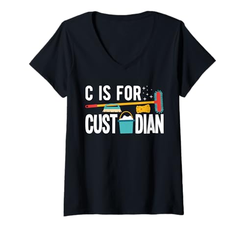 Damen C Is For School Custodian Janitor T-Shirt mit V-Ausschnitt Damen C Is For School Custodian Janitor T-Shirt mit V-Ausschnitt von Hausmeister Designs Schulwart