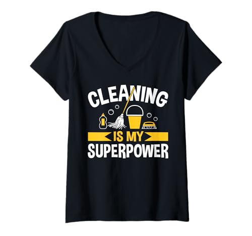 Damen Cleaning Is My Superpower School Custodian Janitor T-Shirt mit V-Ausschnitt Damen Cleaning Is My Superpower School Custodian Janitor T-Shirt mit V-Ausschnitt von Hausmeister Designs Schulwart