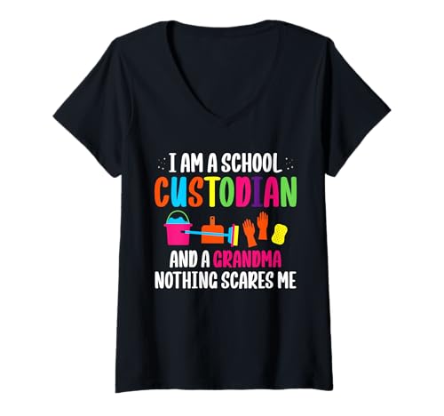 Damen Im A School Custodian And A Grandpa Nothing Scares Me T-Shirt mit V-Ausschnitt Damen Im A School Custodian And A Grandpa Nothing Scares Me T-Shirt mit V-Ausschnitt von Hausmeister Designs Schulwart
