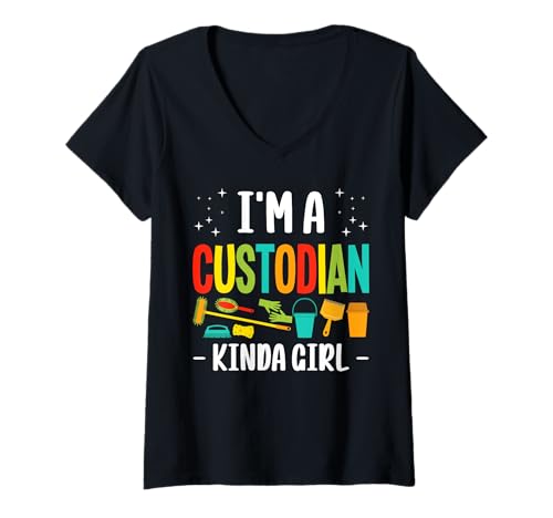 Damen Im A School Custodian Kinda Girl Janitor T-Shirt mit V-Ausschnitt Damen Im A School Custodian Kinda Girl Janitor T-Shirt mit V-Ausschnitt von Hausmeister Designs Schulwart