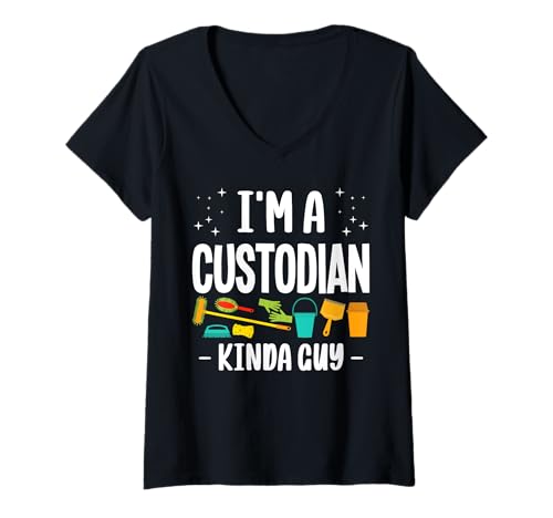 Damen Im A School Custodian Kinda Guy Janitor T-Shirt mit V-Ausschnitt Damen Im A School Custodian Kinda Guy Janitor T-Shirt mit V-Ausschnitt von Hausmeister Designs Schulwart