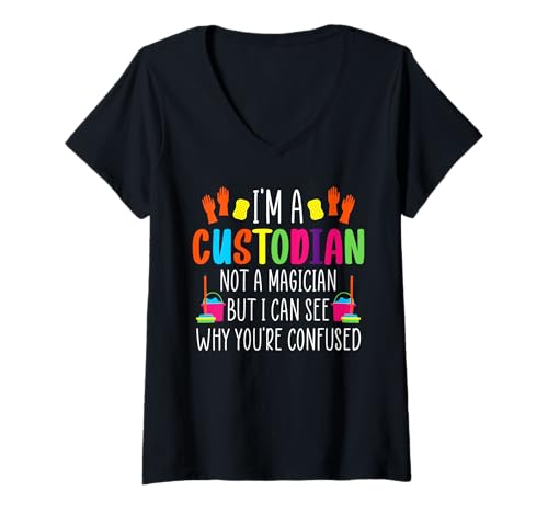 Damen Im A School Custodian Not A Magician Janitor T-Shirt mit V-Ausschnitt Damen Im A School Custodian Not A Magician Janitor T-Shirt mit V-Ausschnitt von Hausmeister Designs Schulwart