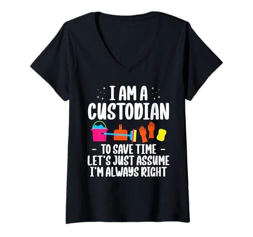 Damen Im A School Custodian To Save Time Janitor T-Shirt mit V-Ausschnitt Damen Im A School Custodian To Save Time Janitor T-Shirt mit V-Ausschnitt von Hausmeister Designs Schulwart