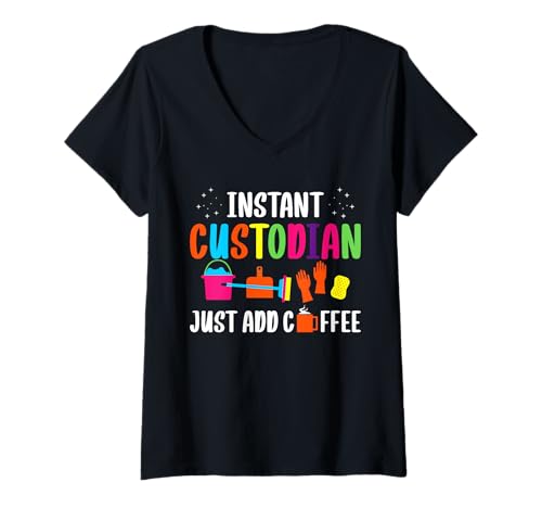 Damen Instant School Custodian Just Add Coffee Janitor T-Shirt mit V-Ausschnitt Damen Instant School Custodian Just Add Coffee Janitor T-Shirt mit V-Ausschnitt von Hausmeister Designs Schulwart