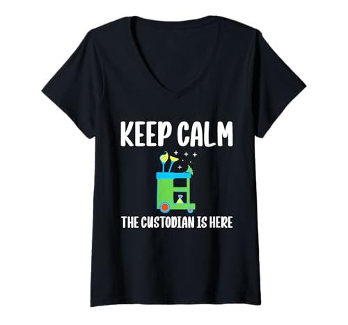 Damen Keep Calm The School Custodian Is Here Janitor T-Shirt mit V-Ausschnitt Damen Keep Calm The School Custodian Is Here Janitor T-Shirt mit V-Ausschnitt von Hausmeister Designs Schulwart