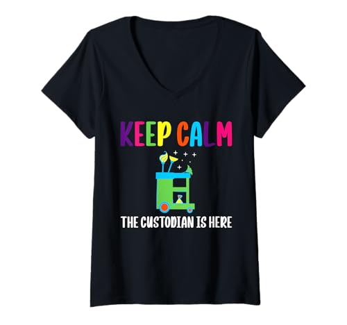 Damen Keep Calm The School Custodian Is Here Janitor T-Shirt mit V-Ausschnitt Damen Keep Calm The School Custodian Is Here Janitor T-Shirt mit V-Ausschnitt von Hausmeister Designs Schulwart