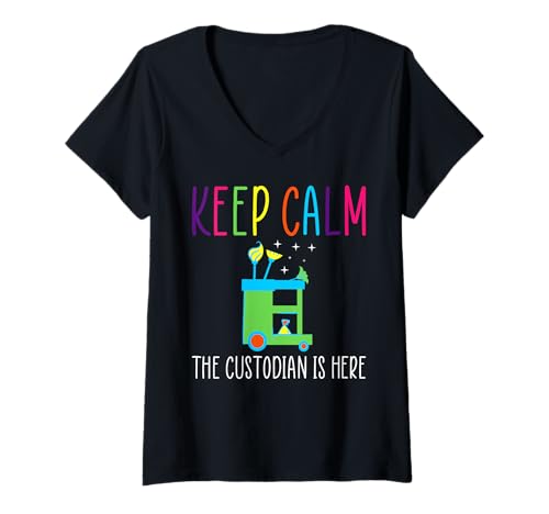Damen Keep Calm The School Custodian Is Here Janitor T-Shirt mit V-Ausschnitt Damen Keep Calm The School Custodian Is Here Janitor T-Shirt mit V-Ausschnitt von Hausmeister Designs Schulwart
