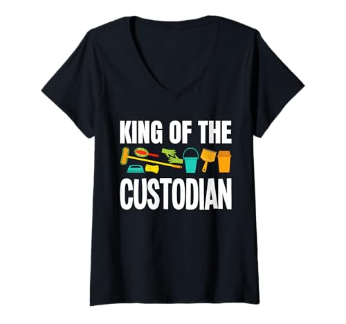 Damen King Of The School Custodian Janitor T-Shirt mit V-Ausschnitt Damen King Of The School Custodian Janitor T-Shirt mit V-Ausschnitt von Hausmeister Designs Schulwart