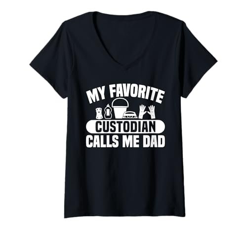 Damen My Favorite School Custodian Calls Me Dad Fathers Day T-Shirt mit V-Ausschnitt Damen My Favorite School Custodian Calls Me Dad Fathers Day T-Shirt mit V-Ausschnitt von Hausmeister Designs Schulwart