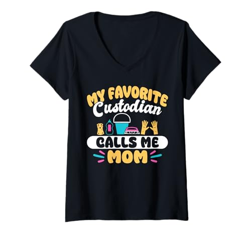 Damen My Favorite School Custodian Calls Me Mom Mothers Day T-Shirt mit V-Ausschnitt Damen My Favorite School Custodian Calls Me Mom Mothers Day T-Shirt mit V-Ausschnitt von Hausmeister Designs Schulwart