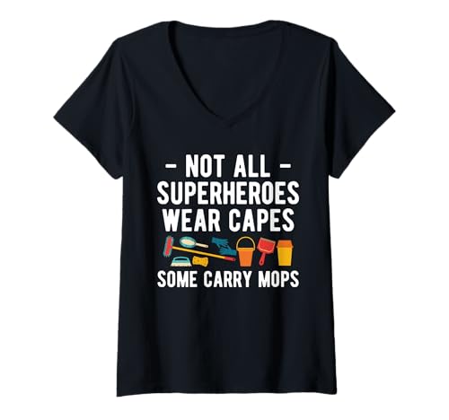Damen Not All Superheroes Wear Capes School Custodian Janitor T-Shirt mit V-Ausschnitt Damen Not All Superheroes Wear Capes School Custodian Janitor T-Shirt mit V-Ausschnitt von Hausmeister Designs Schulwart