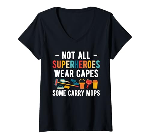 Damen Not All Superheroes Wear Capes School Custodian Janitor T-Shirt mit V-Ausschnitt Damen Not All Superheroes Wear Capes School Custodian Janitor T-Shirt mit V-Ausschnitt von Hausmeister Designs Schulwart
