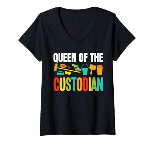 Damen Queen Of The School Custodian Janitor T-Shirt mit V-Ausschnitt Damen Queen Of The School Custodian Janitor T-Shirt mit V-Ausschnitt von Hausmeister Designs Schulwart