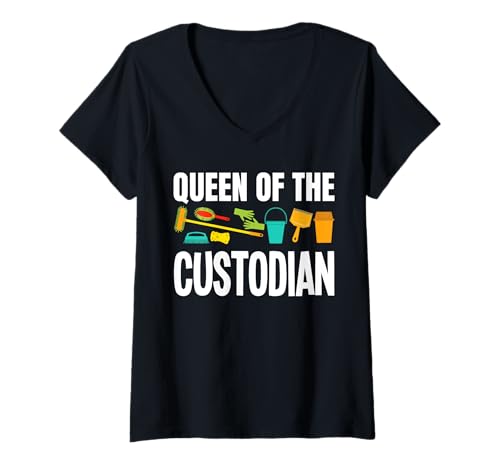 Damen Queen Of The School Custodian Janitor T-Shirt mit V-Ausschnitt Damen Queen Of The School Custodian Janitor T-Shirt mit V-Ausschnitt von Hausmeister Designs Schulwart