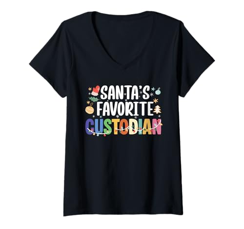 Damen Santas Favorite School Custodian Xmas Christmas T-Shirt mit V-Ausschnitt Damen Santas Favorite School Custodian Xmas Christmas T-Shirt mit V-Ausschnitt von Hausmeister Designs Schulwart
