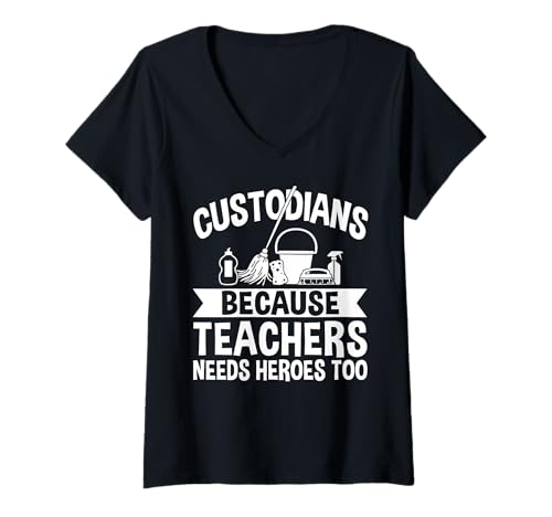 Damen School Custodian Because Teachers Need Heroes Too Janitor T-Shirt mit V-Ausschnitt Damen School Custodian Because Teachers Need Heroes Too Janitor T-Shirt mit V-Ausschnitt von Hausmeister Designs Schulwart