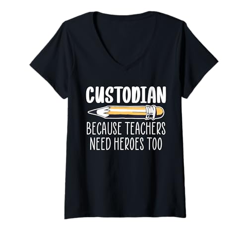Damen School Custodian Because Teachers Need Heroes Too Janitor T-Shirt mit V-Ausschnitt Damen School Custodian Because Teachers Need Heroes Too Janitor T-Shirt mit V-Ausschnitt von Hausmeister Designs Schulwart