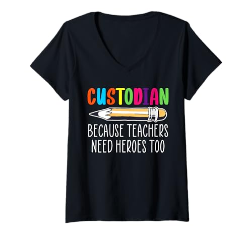 Damen School Custodian Because Teachers Need Heroes Too Janitor T-Shirt mit V-Ausschnitt Damen School Custodian Because Teachers Need Heroes Too Janitor T-Shirt mit V-Ausschnitt von Hausmeister Designs Schulwart