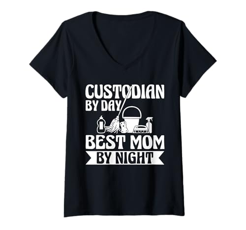 Damen School Custodian By Day Best Mom By Night Mothers Day T-Shirt mit V-Ausschnitt Damen School Custodian By Day Best Mom By Night Mothers Day T-Shirt mit V-Ausschnitt von Hausmeister Designs Schulwart