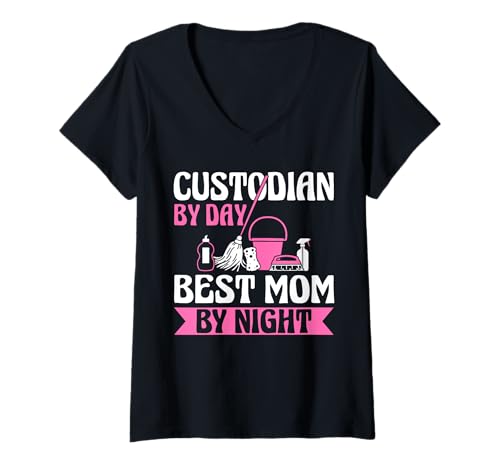 Damen School Custodian By Day Best Mom By Night Mothers Day T-Shirt mit V-Ausschnitt Damen School Custodian By Day Best Mom By Night Mothers Day T-Shirt mit V-Ausschnitt von Hausmeister Designs Schulwart