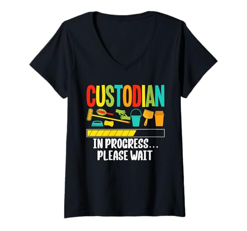 Damen School Custodian In Progress Please Wait Janitor T-Shirt mit V-Ausschnitt Damen School Custodian In Progress Please Wait Janitor T-Shirt mit V-Ausschnitt von Hausmeister Designs Schulwart