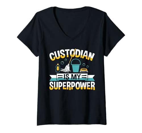 Damen School Custodian Is My Superpower Janitor T-Shirt mit V-Ausschnitt Damen School Custodian Is My Superpower Janitor T-Shirt mit V-Ausschnitt von Hausmeister Designs Schulwart