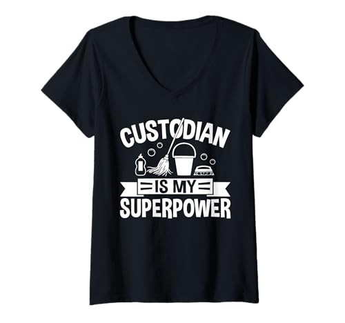 Damen School Custodian Is My Superpower Janitor T-Shirt mit V-Ausschnitt Damen School Custodian Is My Superpower Janitor T-Shirt mit V-Ausschnitt von Hausmeister Designs Schulwart