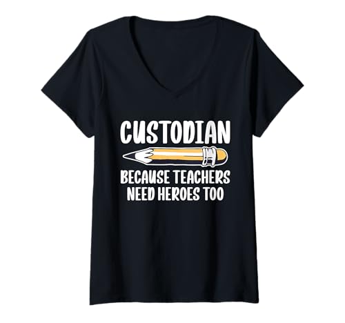 Damen School Custodian Janitor Because Teachers Need Heroes Too T-Shirt mit V-Ausschnitt Damen School Custodian Janitor Because Teachers Need Heroes Too T-Shirt mit V-Ausschnitt von Hausmeister Designs Schulwart