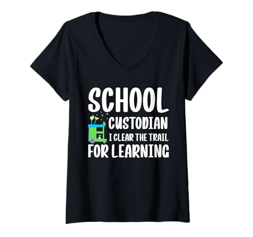 Damen School Custodian Janitor I Clear The Trail For Learning T-Shirt mit V-Ausschnitt Damen School Custodian Janitor I Clear The Trail For Learning T-Shirt mit V-Ausschnitt von Hausmeister Designs Schulwart